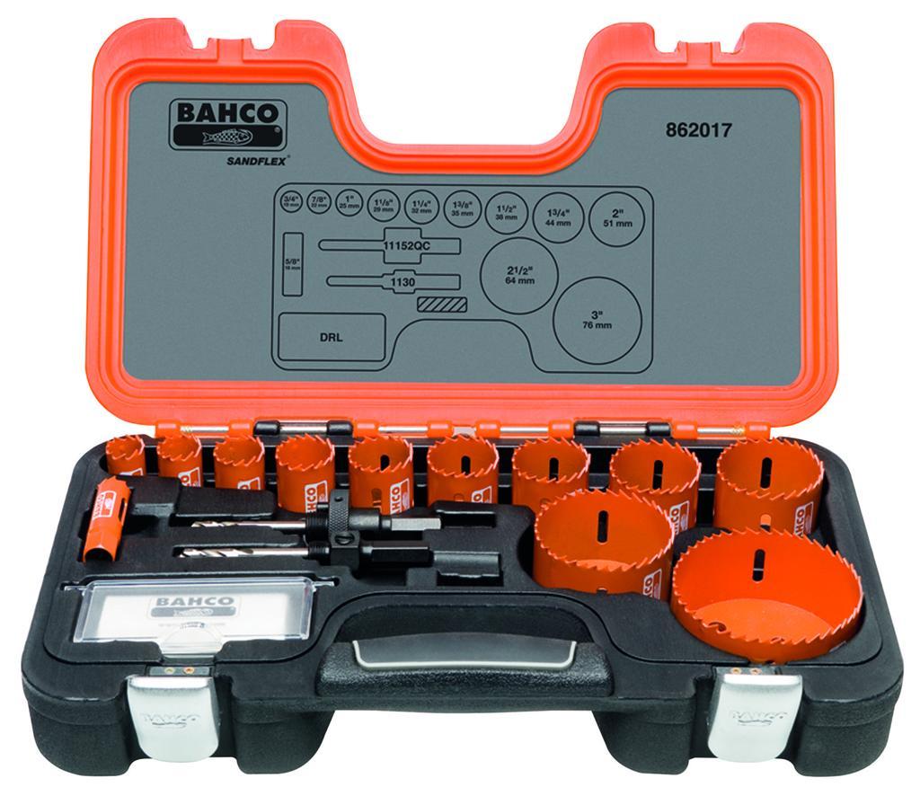Bahco BAH862017 Professional Hole Saw Set, 17 Pieces, For Use With 9/16 to 13/16 in and 1-1/4 to 6 in Hole Saws - Hole Saw Kits